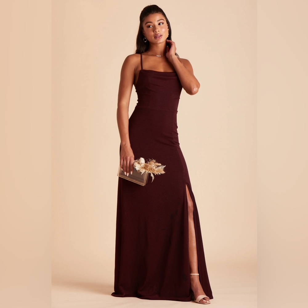 Birdy Grey Ash Crepe Cabernet Drape Cowl Neck Maroon Burgundy Maxi Dress XS